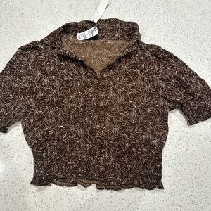 Brown Leaf Print Women's Top
